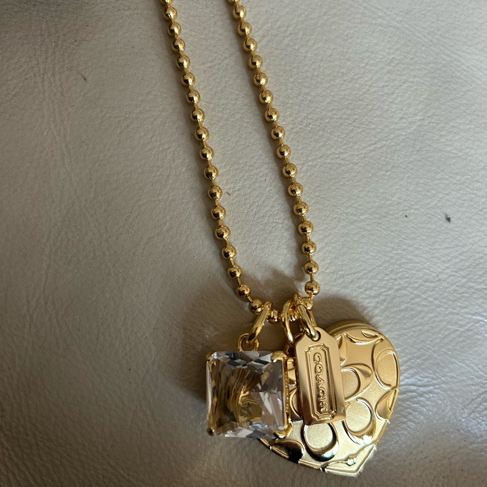 Coach Gold Heart Necklace with Clear Crystal